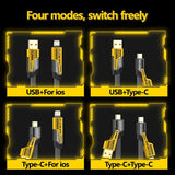 4 In 1 Data Cable – USB-C & Lightning Connectors, Braided Durable Design, Fast Charging