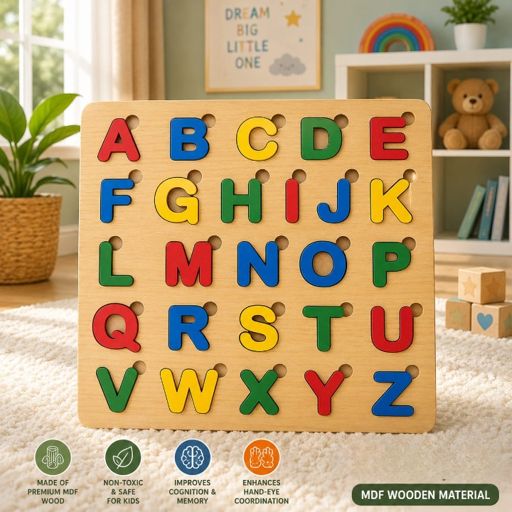 Capital ABC Alphabet Puzzle Board Game - Educational Wooden Learning Toy Crafted From MDF Wood For Children And Early Literacy Skills