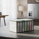 7 Grid Non-Woven Clothes Organizer For Wardrobe – Foldable Storage Box, Milky White, 75 GSM (18x9x9 In)