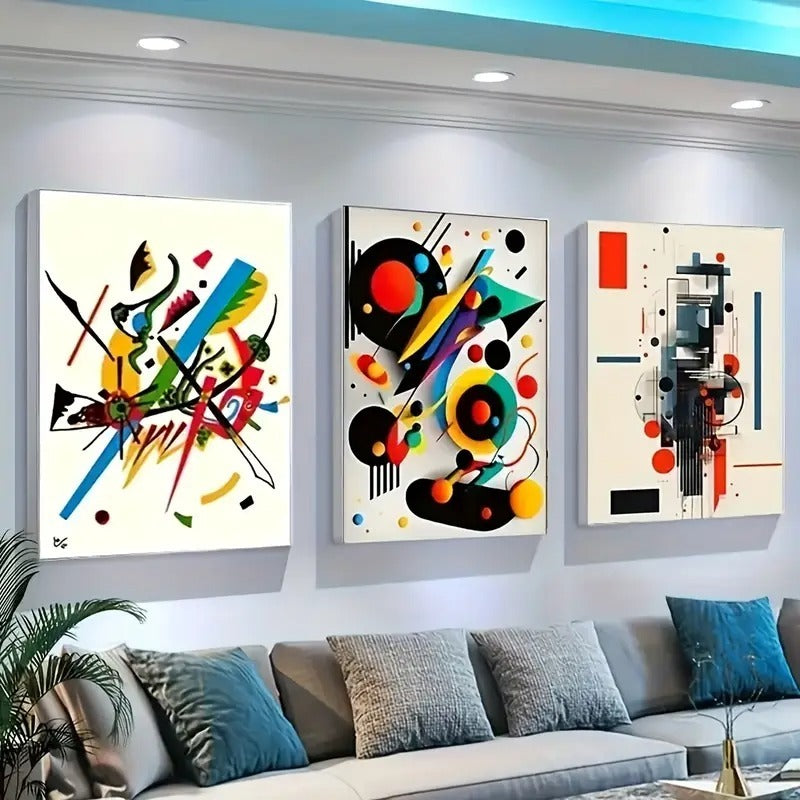 Abstract Geometry – 3-Piece Modern Wall Art Set With Bold Shapes & Color Play (8x11 Inch)