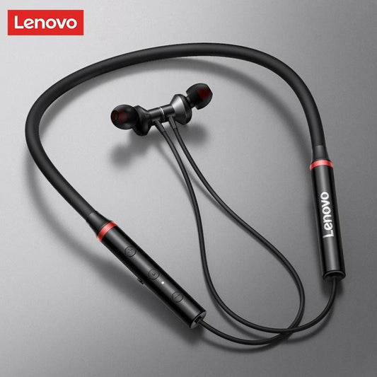 Lenovo Premium Bluetooth Neckband Model 05 – Super Bass Wireless Earphones With Clear Voice & Fast Charging (Black)