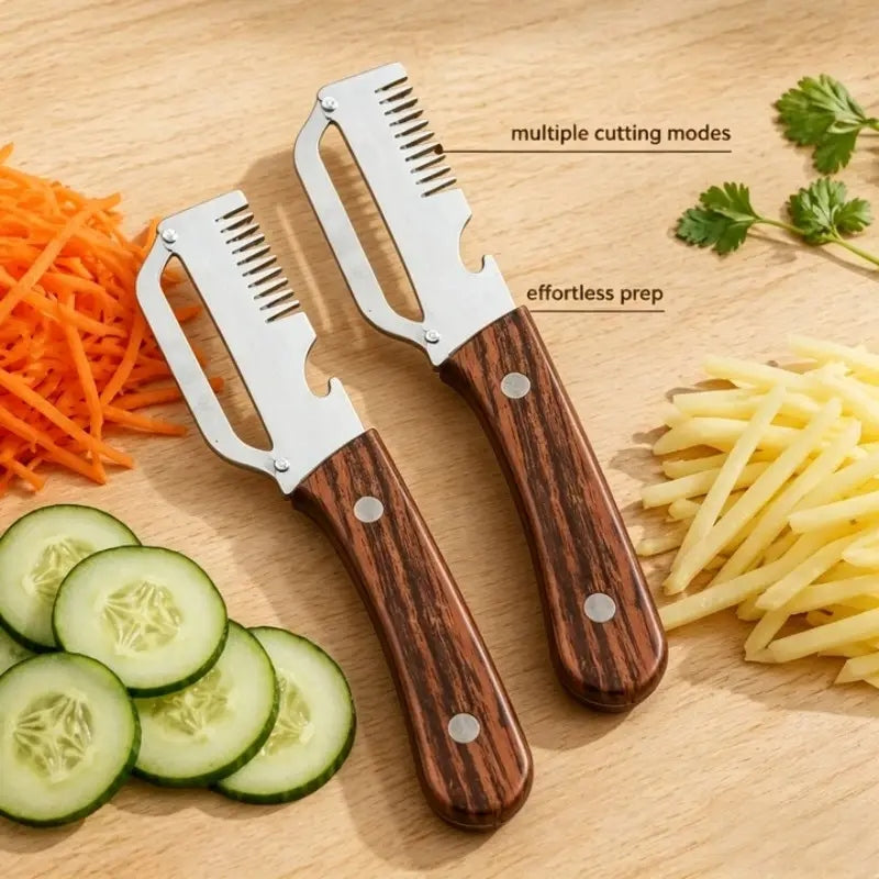3in1 Peeler Knife Stainless Steel | Multifunctional Fruit & Vegetable Peeler With Wooden Handle | Kitchen Vegetable Cutter Slicer Tool & Bottle Opener