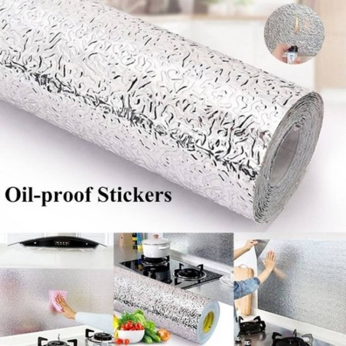 Silver Foil Kitchen Waterproof & Oil Proof Self-Adhesive Sticker Roll – Aluminum Heat Resistant Wallpaper For Stove, Cabinets & Walls (60×200cm)
