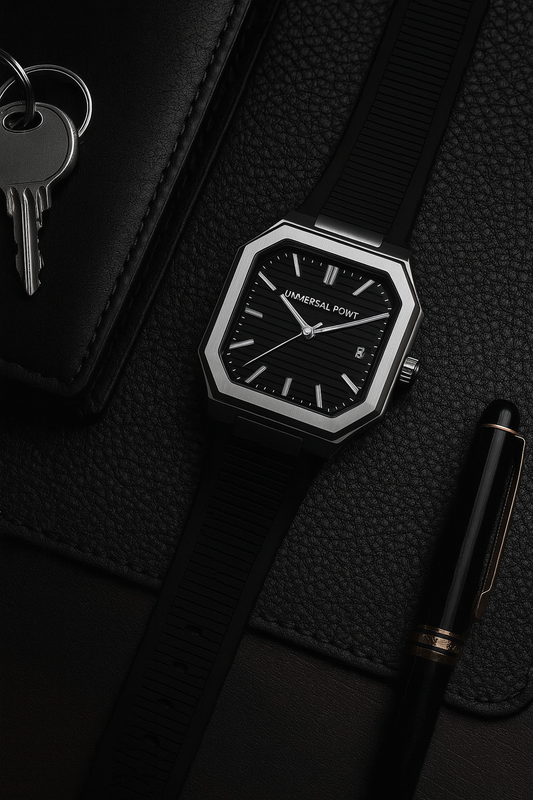 Universal Point UP 1988 – Square Dial Leather Strap Watch | Stainless Steel Case | Water Resistant 3 ATM (With Box)