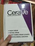 CeraVe 4 In 1 Skincare Kit Night Cream Retinol Serum Acne Foaming Cream Cleanser Hydrating Mineral Sunscreen