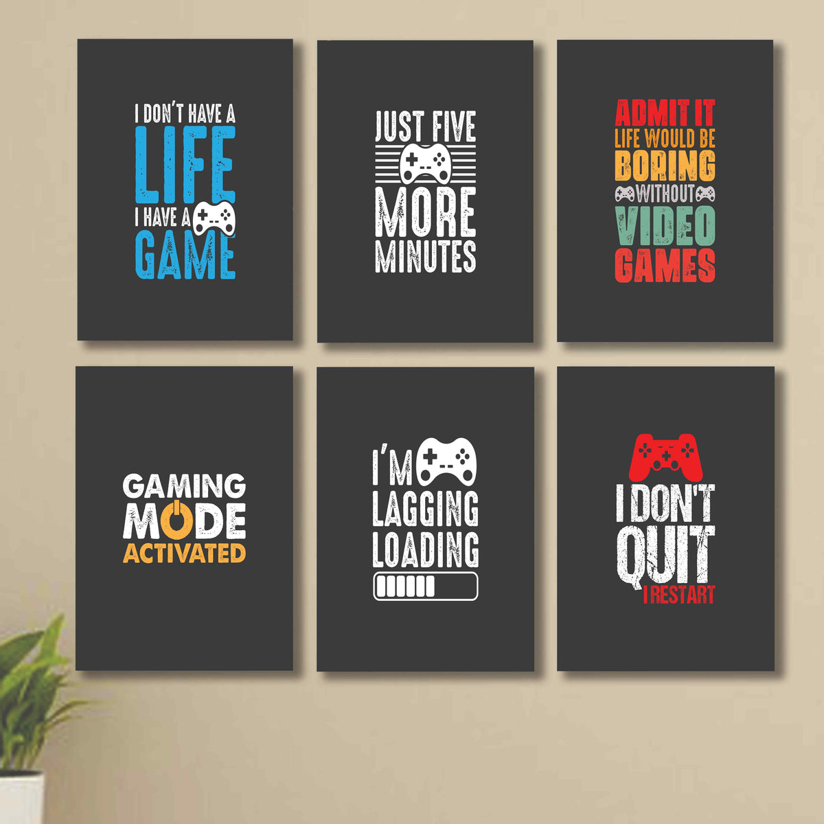 Set Of 6 Motivational Sticky Canvas Frames For Wall Decore / Sticky Phototiles