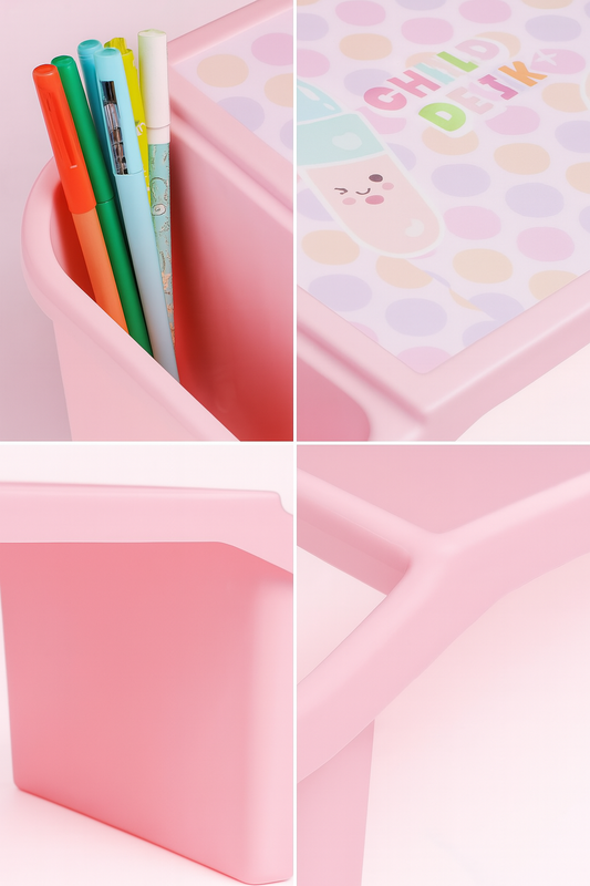 Kids Portable Study Table – Multifunctional Plastic Desk With Side Storage (Random Color)