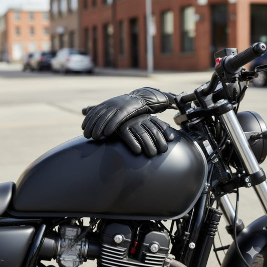Men’s Genuine Sheep Leather Winter Gloves – Black Motorcycle Riding Gloves With Warm Lining