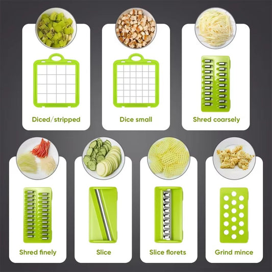 Vegetable Chopper 16 Pcs Set – Manual Onion Chopper, Food Slicer, Dicer, Grater & Potato Cutter With Handle – Multi-Function Kitchen Tool