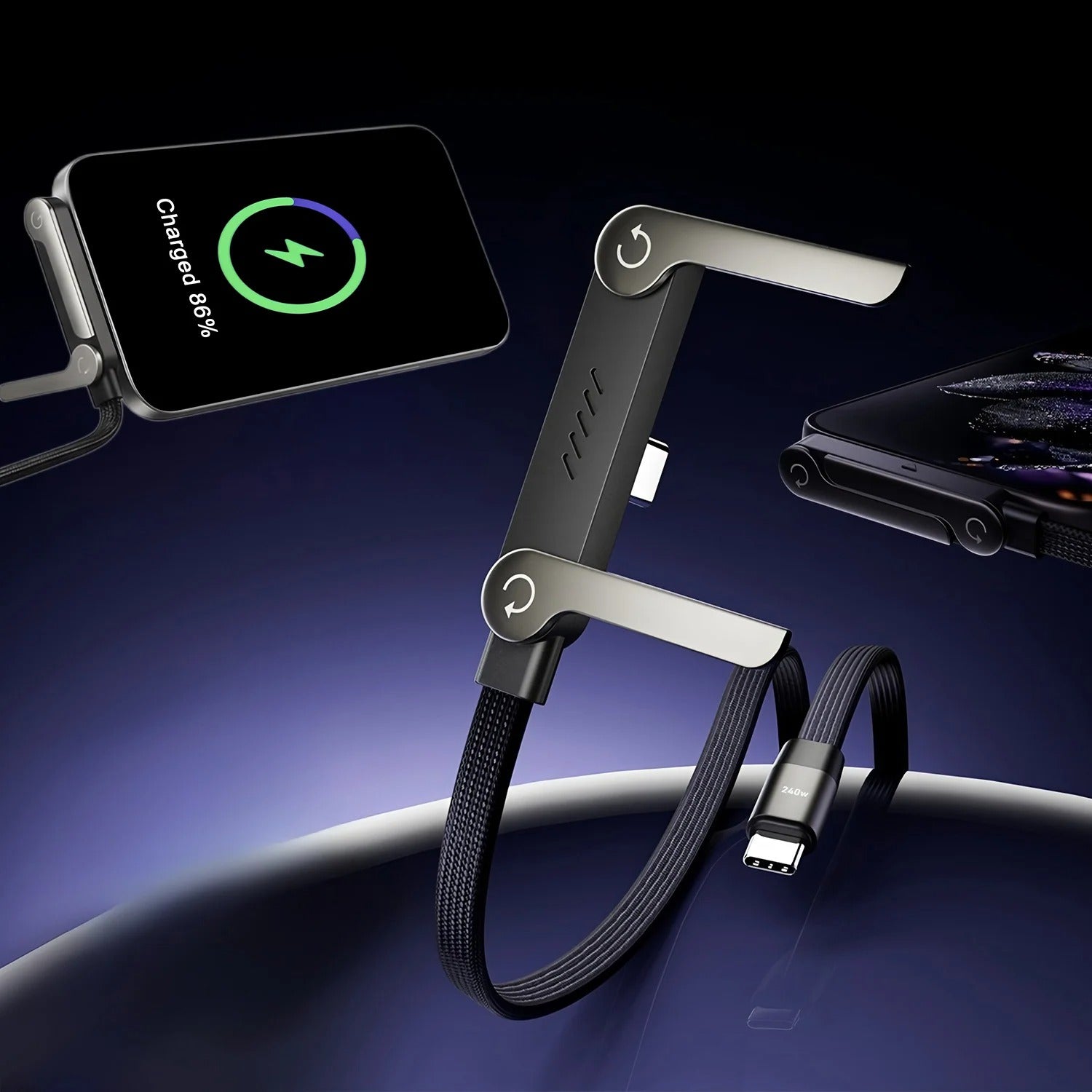 240W 2-In-1 USB-C To C Fast Charging Cable With Foldable Bracket | Type-C To Type-C Data Cable & Desktop Holder