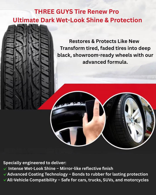 Three Guys Tire Shine Plus 250ml – Streak-Free Shine Cleans And Protects Long-Lasting Wet Look Premium Tire Care Spray