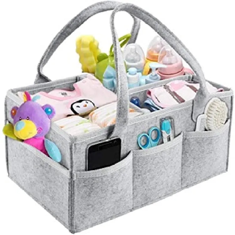 Foldable Baby Diaper Caddy Organizer - Portable Storage Basket - Essential Bag For Nursery, Changing Table And Car - Waterproof Liner Is Great For Storing Diapers, Bottles