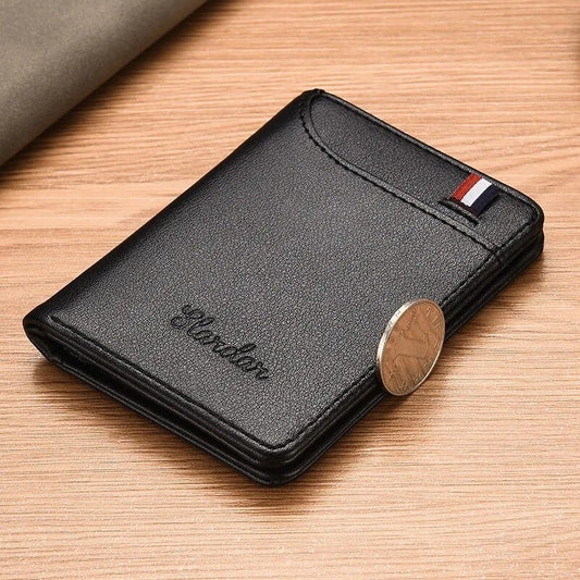 Slim Card Holder Wallet For Men With Cash Pocket, ID Window & Hidden Card Slot - Black
