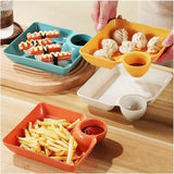 4 Pcs Snack Plate Set | Clear Plastic Dinner Plates, Condiment Containers & Serving Trays | Random Colour