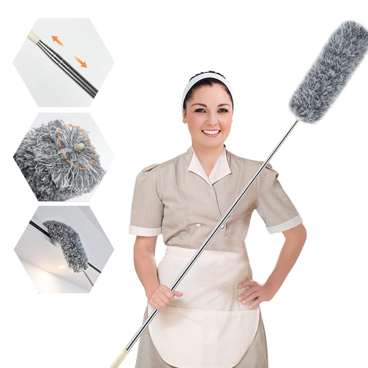 Grey Microfiber Flexible Duster – Extendable & Bendable Cleaning Tool With Telescopic Pole For High Ceilings, Fans, And Tight Corners