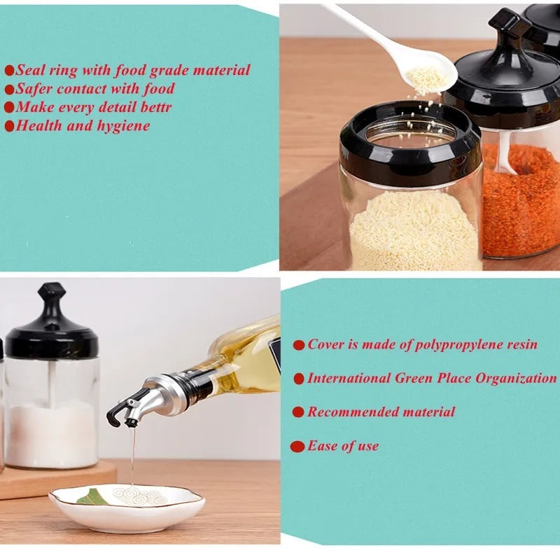 Oil Bottle Set 4 Piece Daisy Glass Spice Set With 3 Spice Jars 180ml And 1 Oil Bottle 750ml