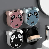 Wall Mounted Cute Panda Soap Dish Holder  – Punch-Free Plastic Soap Box Rack for Bathroom & Kitchen Storage (Random color)