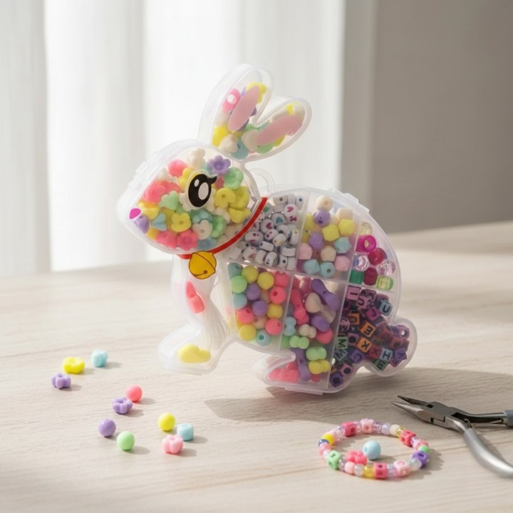 Single DIY Beads Set With Bunny Shape Storage Box For Bracelet And Locket Making With Different Beads In One