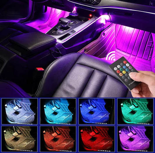 Car Interior LED Atmosphere Light With Remote Control – Multi-Color Music Sync Ambient Strip Lamp (12V)