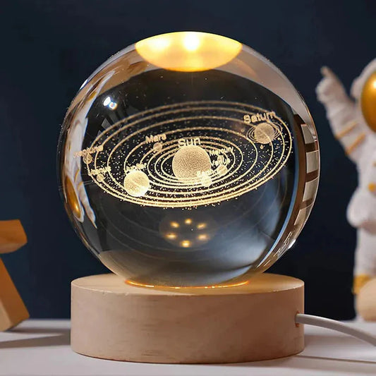 3D Galaxy Crystal Ball Night Light For Kids With USB Table Colorful LED Wooden Light Base, Birthday Gift For Teens Boys And Girls/ Crystal Ball For Home Decoration (Random Design)