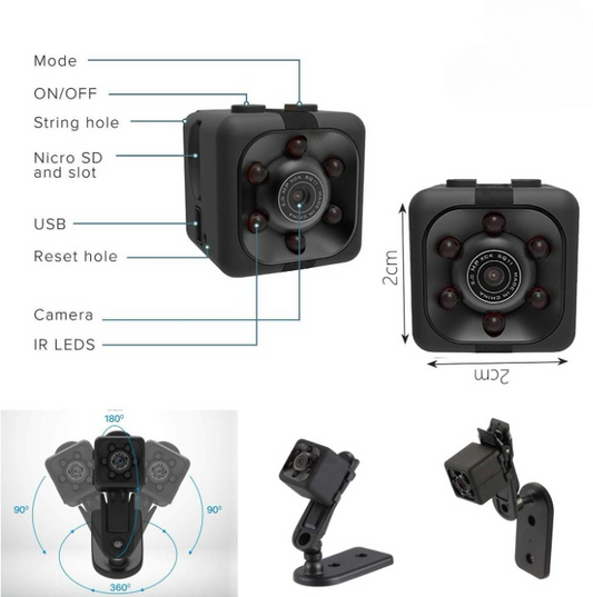 SQ6 Mini Spy Camera – HD Portable High Quality Security Camera With Night Vision & Two Stand Holders