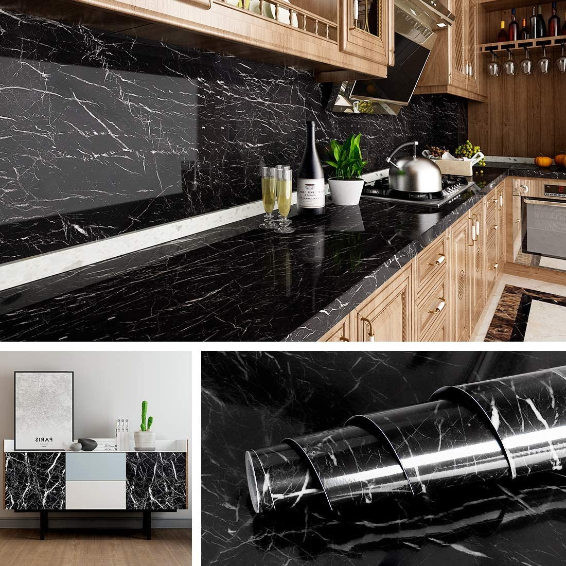 Self Adhesive Black Marble Sheet For Kitchen – Waterproof, Heat And Oil Resistant Wallpap Er For Countertops, Cabinets, And Furniture(60x200)