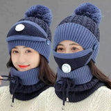 Home Square 3PCS Womens Winter Warm Scarf Knitted Hat Mask In Pakistan