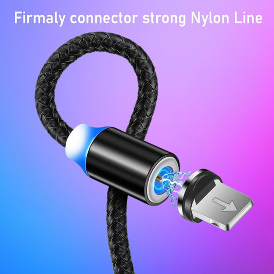 3-In-1 Magnetic Fast Charging Cable | Micro USB, Type-C & IPhone | 360° Rotation | LED | 3A | Nylon Braided | Magnetic Charging Cables For Android & IOS | Charging Cable For Mobile Phone ( Random Color )
