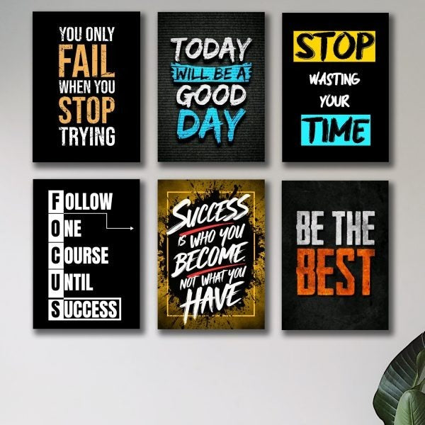 Set Of 6 Motivational Wooden Canvas Frames For Wall Decore 8x11 Inches Size / Sticky Phototiles Frames