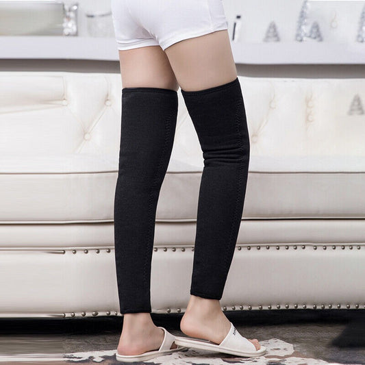 Unisex Wool Knee Length Leg Warmers – Plain Black, Comfortable & Stylish Winter Wear, Easy To Wear - Without Belt (1 Pair)