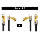 4 In 1 Data Cable – USB-C & Lightning Connectors, Braided Durable Design, Fast Charging & Data Transfer, Black With Yellow Connectors (Without Box)