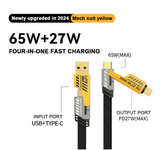 4 In 1 Data Cable – USB-C & Lightning Connectors, Braided Durable Design, Fast Charging & Data Transfer, Black With Yellow Connectors (Without Box)