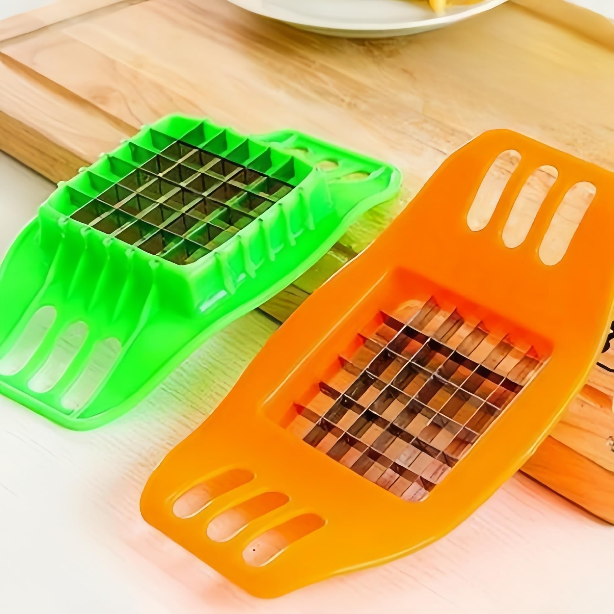 Multifunctional Potato Cutter And French Fry Maker – Stainless Steel Vegetable And Fruit Slicer, Chopper, Dicer, Kitchen Tool For Cutting Fries, Chips, And Healthy Snacks – Durable ABS Handle With 36-Blade Grid (Random Color)