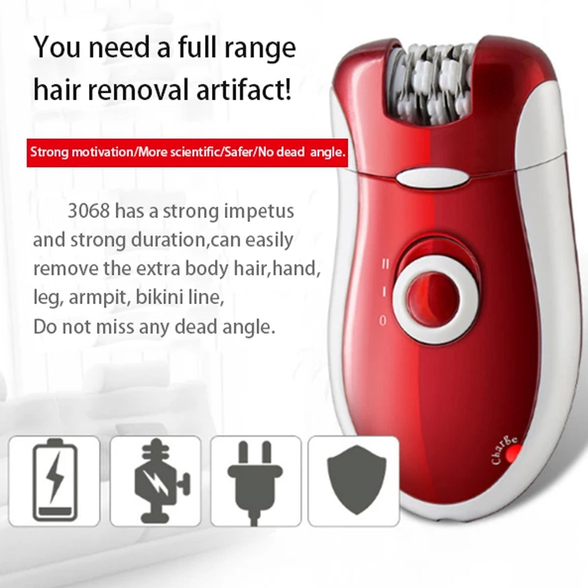 Kemei KM-3068 - Rechargeable 3-In-1 Epilator Hair Removal Device For Women – Electric Shaver & Trimmer Set With Multiple Heads, Smooth Skin Care Tool For Face, Arms, Legs & Sensitive Areas