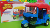 Musical Electric Tricycle Rickshaw Toy For Kids – Battery Operated With Front & Rear Lights, Music, Durable Plastic Build, (Multi-Color)
