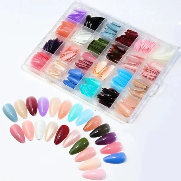 576 Pcs Nails With Box ,Reusable Artificial Nails, 24 Different Colours, Beautiful Fake Nails American Nail For Girls Women Without Glow (Random Color)