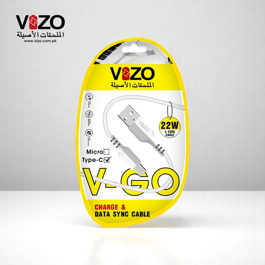 Vizo V-Go 22W Fast Charging Type-C Data Cable | Best Quality Type Fast Charging Cable | 22W Fast Charging Cable | Charging Pin - Charging Lead For Mobile Phone