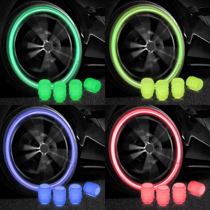 PACK OF TWO Glow In The Dark Tire Valve Caps Fluorescent Stem Car Universal Air Cap Auto Covers Cars Motorcycles SUV Trucks Bikes Accessories ( Random Colors )